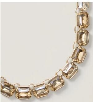 Ann Taylor LOFT Smokey Amber Emerald Cut Crystal Gold Tone Necklace, 18" Long